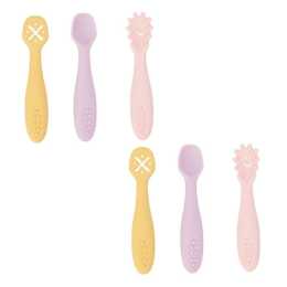 2x 3pc Annabel Trends Silicone Baby Feeding Mini Spoons Cutlery Set Sunset