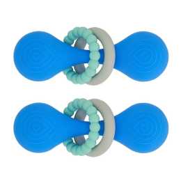 2PK Annabel Trends Silicone Dumbbell Rattle Baby/Infant Teether Chew Toy Blue