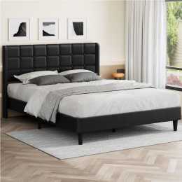 ALFORDSON Bed Frame Double Size Upholstered Wingback Base Black Leather SARAH
