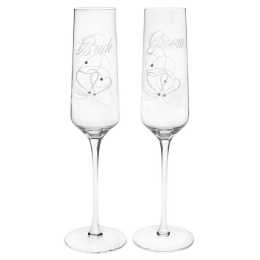 2pc Gibson Gifts Bride & Groom Champ Flutes Wine Glasses Drinkware Set Clear