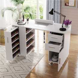 Advwin Manicure Table Nail Tech Desk Nail Table Station Dust Collector Drawers Cabinet Storage White