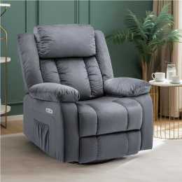 Advwin Recliner Chair Velvet Electric Heat Massage Chair Lounge Armchair Rotatable Velvet Grey