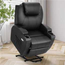 Advwin Electric Lift Recliner Chair Heated Massage Chair Lounge Armchair Leather Black