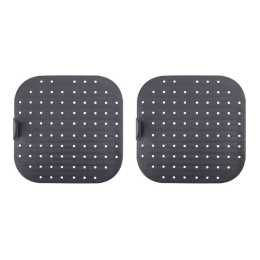 2PK Daily Bake Silicone Square Air Fryer Liner Mat Non-Stick 22x22cm Charcoal