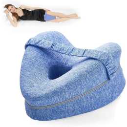 Catzon Leg Pillow for Side Sleepers Memory Foam with Washable Cover-Blue