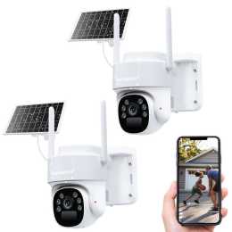 ADVWIN 2 PCS Solar Security Cameras Outdoor Wireless, with Colour Night Vision, PIR Motion Alarm, 2-Way Audio, 7800mAh, Support 2.4G & 5G Wi-Fi