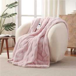 Dreamaker Basketweave Faux Fur Electric Heated Throw Blanket Blush Pink 130x160cm