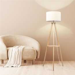 Emitto Tripod Floor Lamp with Shelf Wooden Modern Reading Light SAA Approved