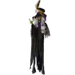 Animated Hanging Life Size Evil Witch with Skull Halloween Decoration
