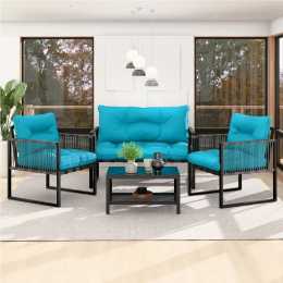 ALFORDSON Outdoor Furniture 4PCS Lounge Set Black Blue
