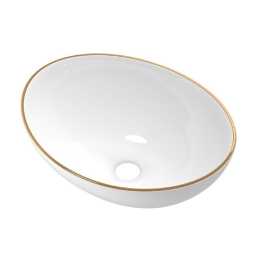 Ceramic Vanity Basin Above Counter Sink Round Bathroom White Gold