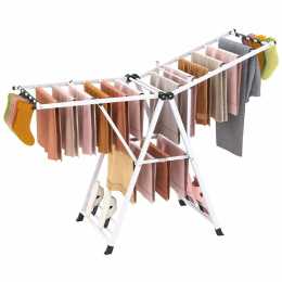 Costway 2 Tier Clothes Drying Rack w/4 shoe holders Foldable Drying Rack w/18 Drying Rails Gullwing Clothing Stand White
