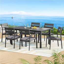 1 Set of 7PCS Gardeon Outdoor Dining Set Aluminum Table Chairs Setting Black