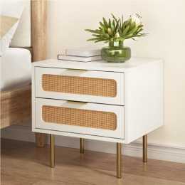 Artiss Bedside Table 2 Drawers Rattan Side Table Pine