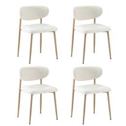 Oikiture 4x Dining Chairs Kitchen Chair Cafe Lounge Chair Boucle Wood&White
