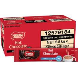 Nestle Complete Mix Hot Chocolate Individual Stick Sachets Portions 25g 100 Carton Bulk Box