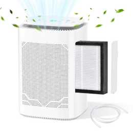 Advwin Dehumidifiers Air Purifier 2 in 1 with Drain Hose 1600ml Water Tank, Quiet Small Dehumidifiers Suitable For Bedroom, Bathroom, Wardrobe Room, Office, White