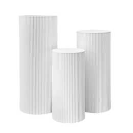 3Pcs Wedding Plinth Ripple Metal Cylinder Pedestal Round Pillars Decoration Table for Party Birthday Wedding Decor Cake Flower Display 60/75/90cm White