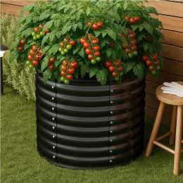 Livsip Garden Bed 80x68cm Galvanised Steel Raised Container Planter Box Round
