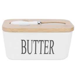 Butter Container with Wooden Lid Ceramic Sealed Kitchen Butter Box Food Dish Storage Tray product image
