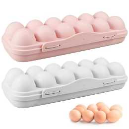 JOYBUY 2-Pack Covered Egg Holders – 12-grid Fridge Egg Tray Container with Lid (Fits 24 Eggs) product image