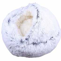 Pet Cat Calming Bed Cuddle Soft Warm Plush Cave Igloo Sleeping Nest Tent House - Grey L 25.5in or 60cm