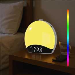 Advwin White Noise Machine Atmosphere Lamp Bedside Night Light Sunrise Alarm Clock Wake Up Light