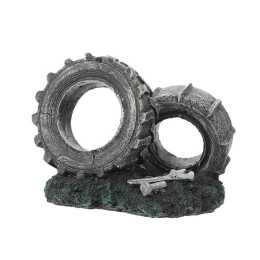 Aquarium Ornament Double Tire Aged Style Decoration for Fish Tank Landscape Home