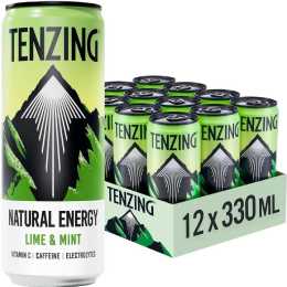 TENZING Natural Energy Drink Vegan Gluten Free Lime & Mint 330ml Can 12 Pack