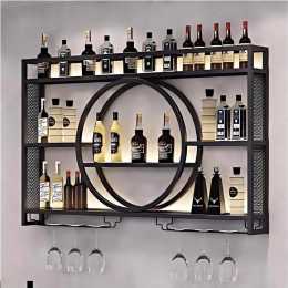 LED Wall Mounted Wine Rack 3-Tier with Goblet Holder