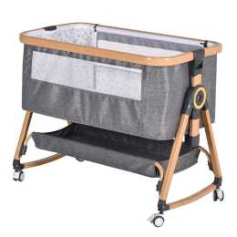 Advwin 3 in 1 Baby Bassinets Height Adjustable Co-Sleeper Bedside Crib Cot with Mattress & Mosquito Net Grey & Wood Grain