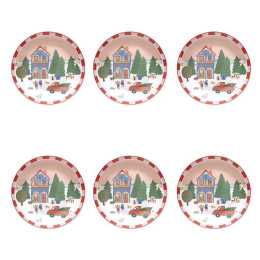 6PK Porto Porcelain Backstamp Night Before Christmas Dinner Plate 20cm Red Truck