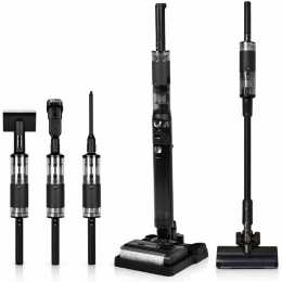 ADVWIN Wet Dry Vacuum Cleaner, 180 Degree Lie-Flat Cordless Smart Vacuum Mop with Hot-Air Drying, Self-Cleaning for Hard Floor Sticky Messes and Pet Hair, Lightweight Handheld Vacuum with 2 Batteries