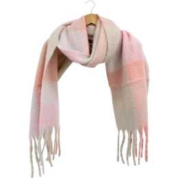 Long Scarf - Women's Pink Horizon Patterned Winter Scarf - 45x230cm Blue/White
