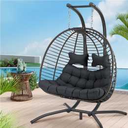 ALFORDSON Outdoor 2 Seater Egg Swing Chair Wicker Rattan Pod Hanging Dark Grey
