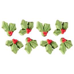 Christmas Holly Edible Sugar Cupcake Decorations (Pack of 8)