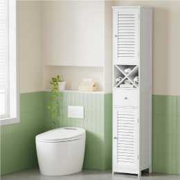 170cm Artiss Bathroom Storage Cabinet Tall Slim Toilet Corner Adjustable Shelf Louver Door White
