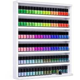 Advwin Wood Nail Polish Rack Wall Mounted Shelf Organizer 6 Layers Display Shelves Acrylic Baffle White