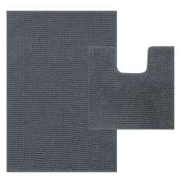 LINENOVA 2Pcs Bath Mat Set Anti Slip Water absorbent Toilet Mat Rugs Charcoal