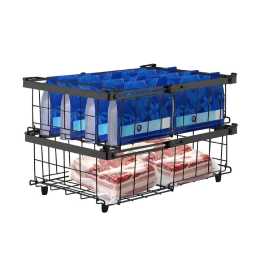 ACA 2PCS Adjustable Length Stackable Chest Freezer Storage Bin Refrigerator Organizer Expandable Baskets Black 30-46cm