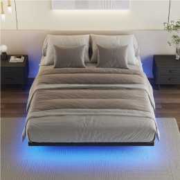 Advwin Double Bed Frame with LED Lights, Metal Platform Bed Frame Black