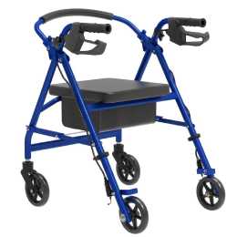 Advwin 4 Wheels Rollator Walker Foldable Mobility Aid with Dual Brake System, Blue