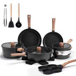 ZUNI 19PCS Nonstick Cookware Pots & Pans Set Granite Coating Cooking Utensil