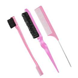 Nevenka 3 Pcs Slick Back Hair Brush Set Bristle Hair Brush Edge Control Brush for Women Kids-Pink