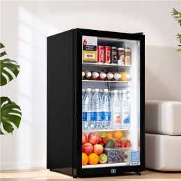 Devanti 78L Bar Fridge Glass Door Mini Fridge Countertop Freestanding Cooler Black