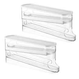 Catzon 2Pcs Clear Egg Storage Box Rolling Egg Holder for Refrigerator