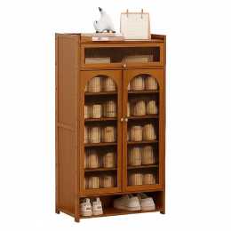 FORET Bamboo Shoe Cabinet With Drawer Fluted Glass Doors Entryway Storage 110cm