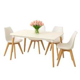 FORET 5 Piece Dining Table Set 1 Table And 4 Chairs Modern Wooden Kitchen White