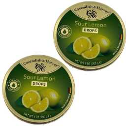Cavendish & Harvey Sour Lemon Drops 200g Tin Sweets Candy Fruit Lollies x 2