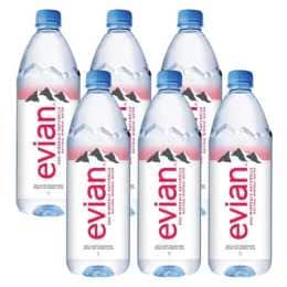 Evian 1L Natural Mineral Water 6 Pack